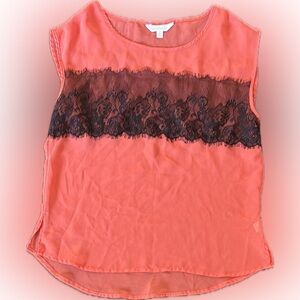 Charming Charlie | sheer Coral Top with Black Lace